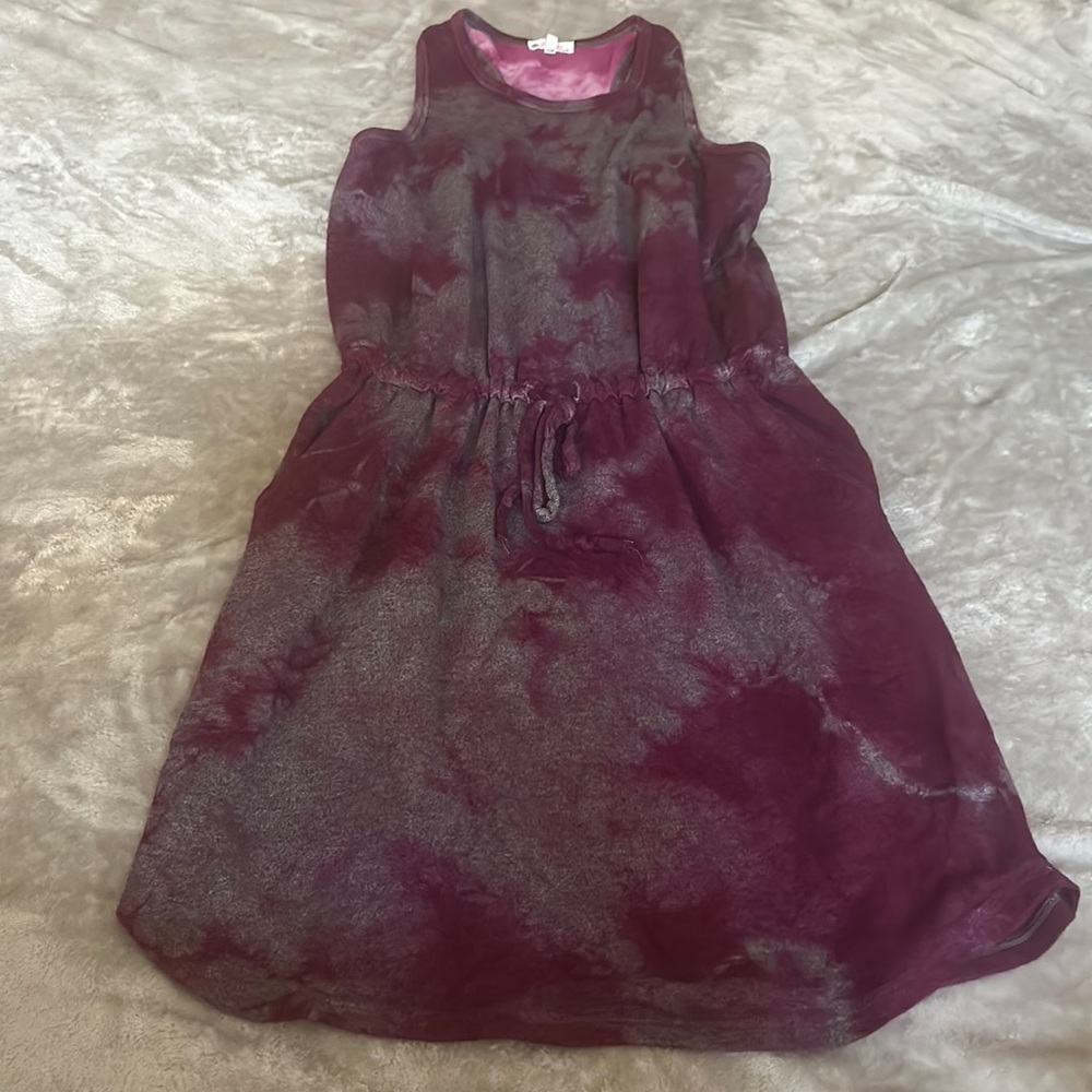 Sundry Burgundy Tie-Dye Drawstring Mini Dress